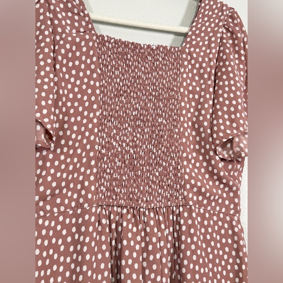 Abercrombie & Fitch Dress Mini Short Sleeve Mauve Pink White Dots Ruffle Women M - Picture 8 of 8